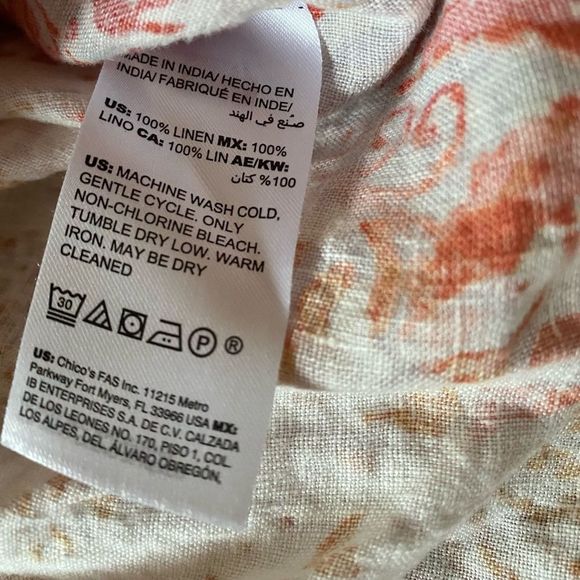 Chicos Linen Popover Tunic - 0P - Orange Paisley - Picture 7 of 7